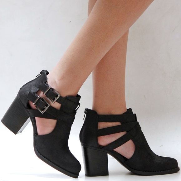 black cut out heel boots